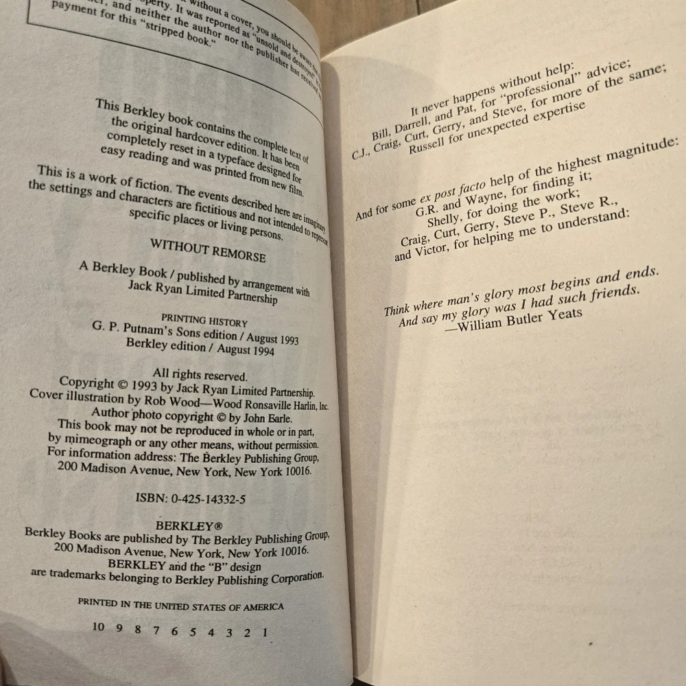 Tom Clancy Without Remorse Book